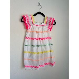 Cat Jack Kids Girls White cotton embroidered Tassel Dress Size Medium age 7 8